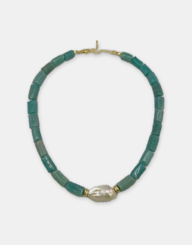 Izoa - Marguerite Baroque Pearl Gemstone Necklace Ocean