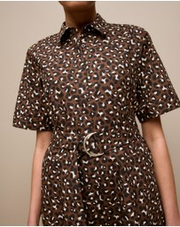 Trenery - Leopard Poplin Belted Dress in Bitter Chocolate