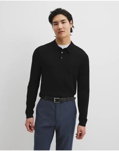 Country Road - Australian Merino Long Sleeve Am Button Polo Knit