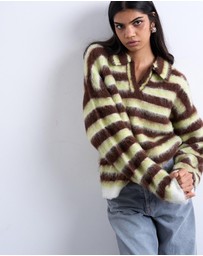 TOPSHOP - Knitted V-Neck Fluffy Polo