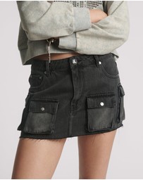 ONE TEASPOON - Sloane Low Waist Denim Mini Skirt - Faded Black