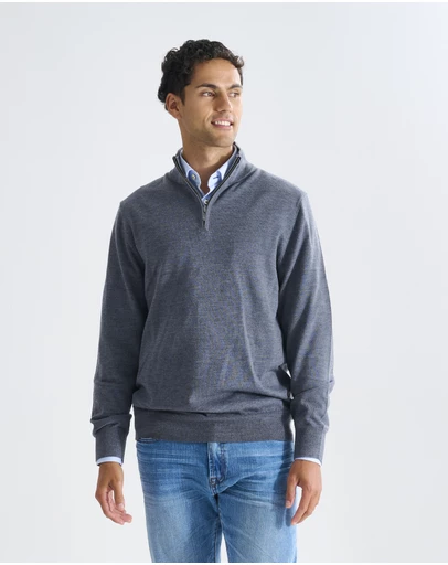 3 Wise Men - 3 Wise Men Harvey Zip Neck Merino Knit - Charcoal