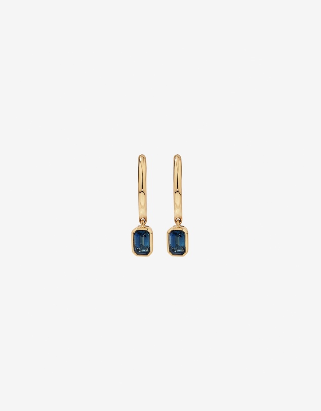Michael Hill - Australian Sapphire Emerald Cut Bezel Set Drop Hoop Earrings in 10kt Yellow Gold