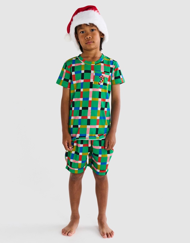 Kip&Co - Christmas Jolly Tartan Kids Organic Cotton Short Sleeve Tee Short Pyjama Set - Kids