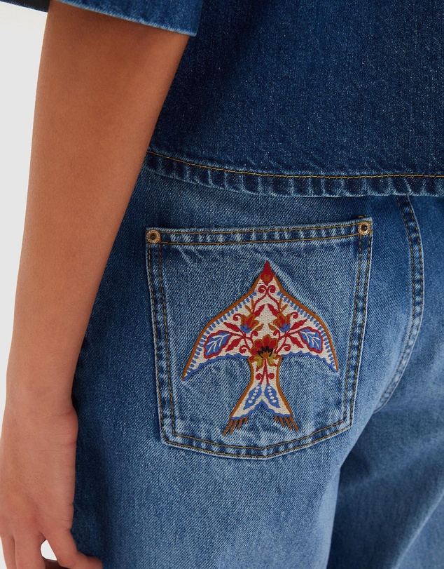 Farm Rio - Porcelain Birds Flare Denim Pants