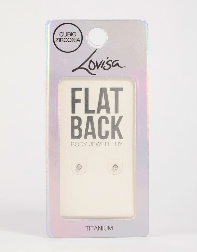 Lovisa - Titanium Cubic Zirconia Half Carat Flat Back Studs 2-Pack