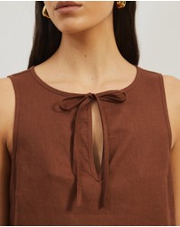 Atmos&Here - Tie Front Linen Blend Mini Dress