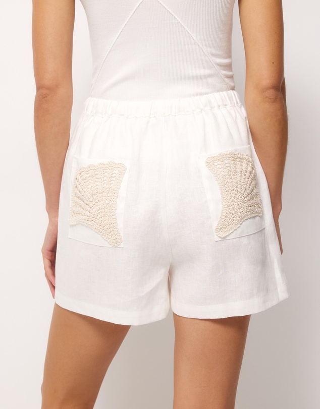 AERE - Mariella Crochet Trim Linen Shorts