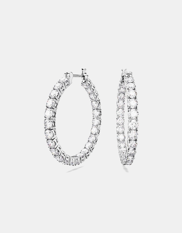 Swarovski - Matrix Hoop Earrings, Round Cut, White, Rhodium Plated