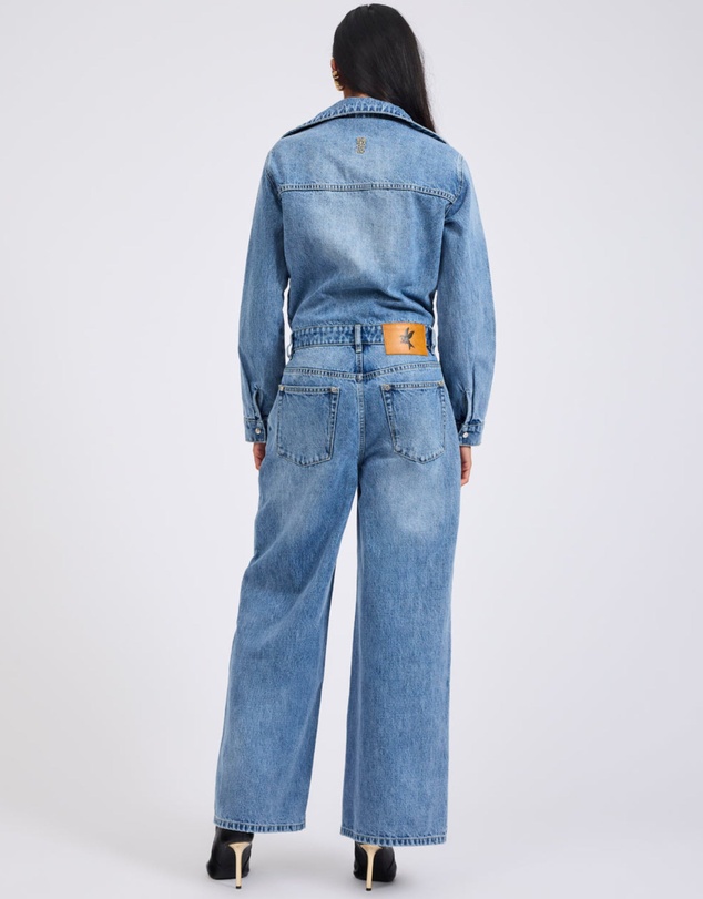 ONE TEASPOON - Charli Wide Leg Aviator Denim Jumpsuit - Pretty Blue
