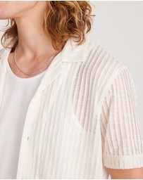 Calibre - Striped Open Knit Short Sleeve Shirt Natural