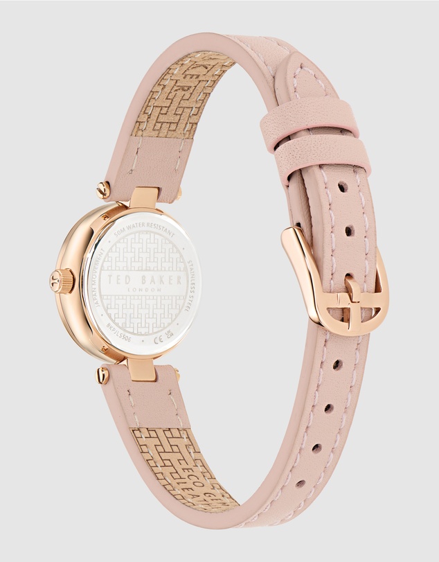 Ted Baker - Jolyye Crystal 24mm Rose Gold-Tone Pink Leather Watch