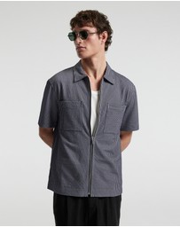 Calibre - Stripe Zip Through Shirt Navy