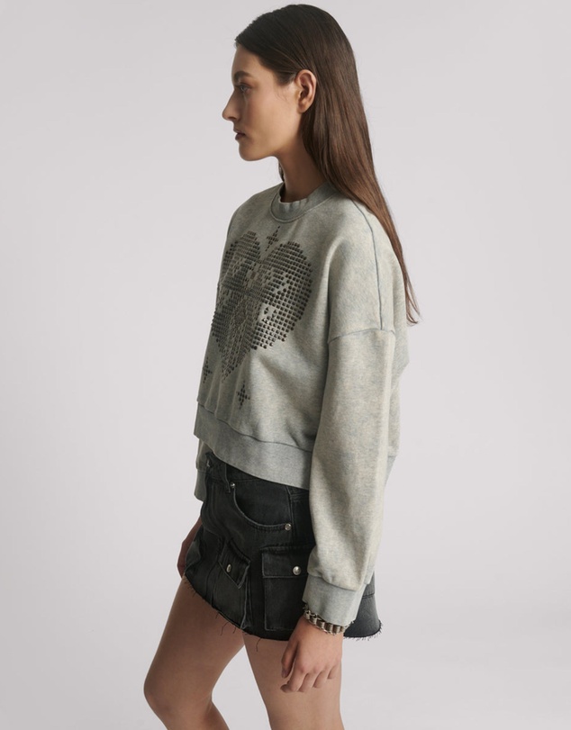 ONE TEASPOON - Studded Heart Grey Cropped Sweater - Grey Marl