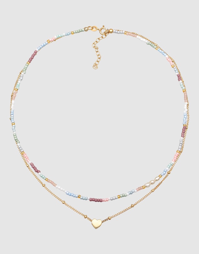 Elli Jewelry - Heart Pendant Layer Necklace in Gold-Plated 925 Silver