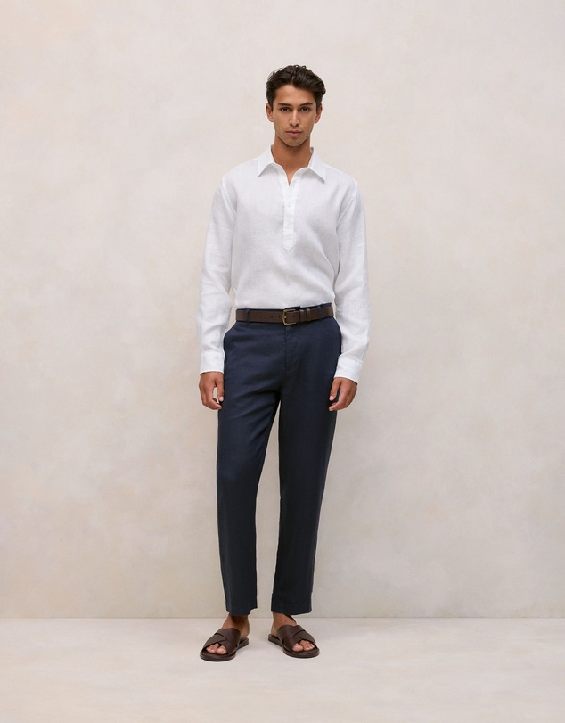 Trenery - Linen Half Placket Shirt in White