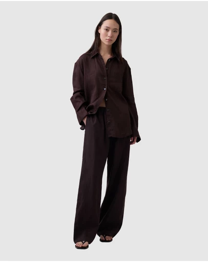 GAP - Linen-Blend Easy Wide-Leg Pants