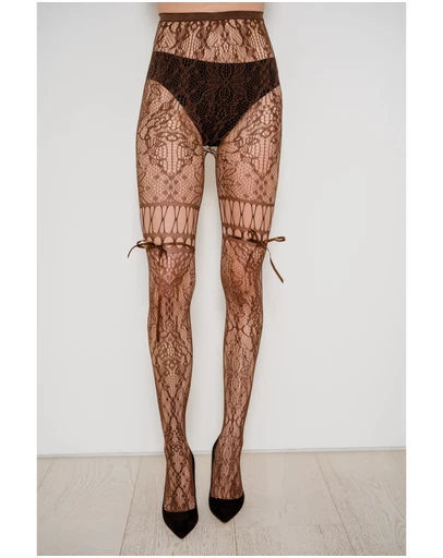 High Heel Jungle - Chevonne Lace And Satin Fishnet Tights
