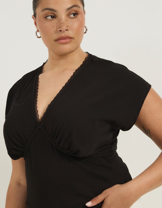 Atmos&Here Curvy - Rachel V-Neck Lace Trim T-Shirt