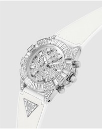 GUESS - ICONIC 40 Glamour 39mm Silver-Tone Case White Silicone Strap