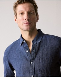 Trenery - Regular Fit Delave Linen Long Sleeve Shirt in French Navy