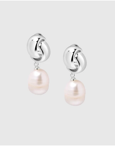 Nialaya Jewellery - Pearl Drop Earrings in Silver