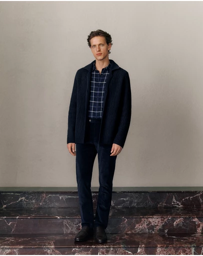 Trenery - Brushed Cotton Yarn Dyed Check Shirt in Navy