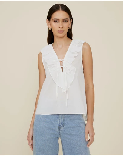 The Fated - Alexis Tie Front Ruffle Top