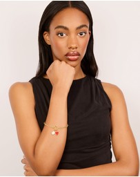 Lovisa - Waterproof Gold Plated Stainless Steel Red Enamel Heart & Pearl Charm Bracelet
