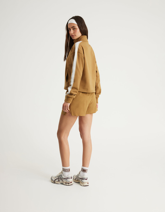 Upstate - Terry Funnel Neck Half Zip Sweat Top - Toffee