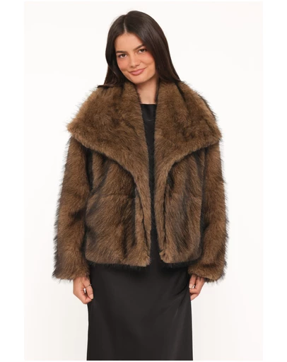Petal & Pup - Carmie Fur Collared Jacket - Brown