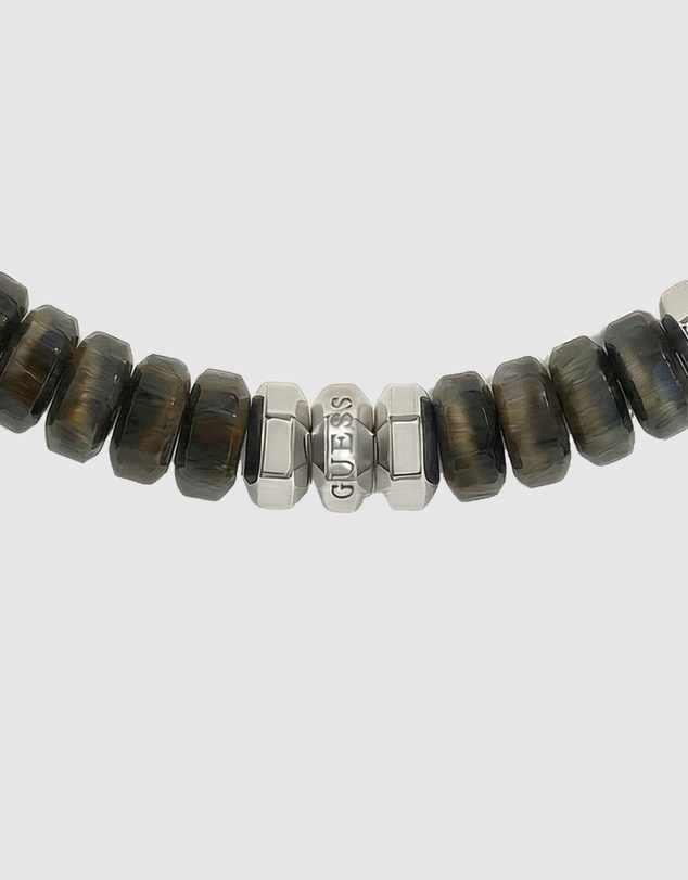 GUESS - GUESS Mens Grey Tiger Eye Stones 6mm Exagonal Beads Bracelet