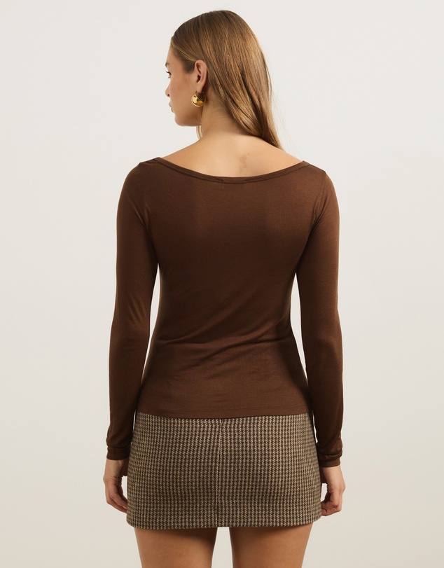 Atmos&Here - Wool Blend Boat Neck Long Sleeve Top