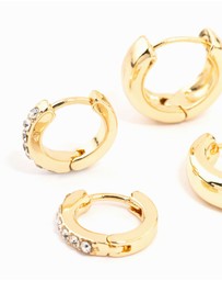 Lovisa - Gold Plated Diamante & Plain Huggie Earrings 2-Pack