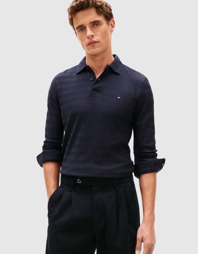 Tommy Hilfiger - Herringbone Jacquard Long Sleeve Polo Shirt