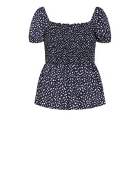 City Chic - Azure Shirred Print Top