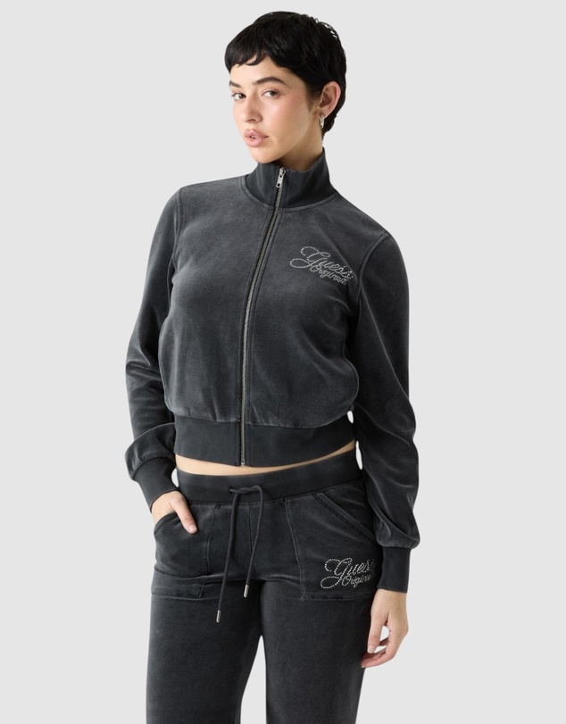 GUESS Originals - Guess Originals Eco Black Rhinestone Velour Jacket