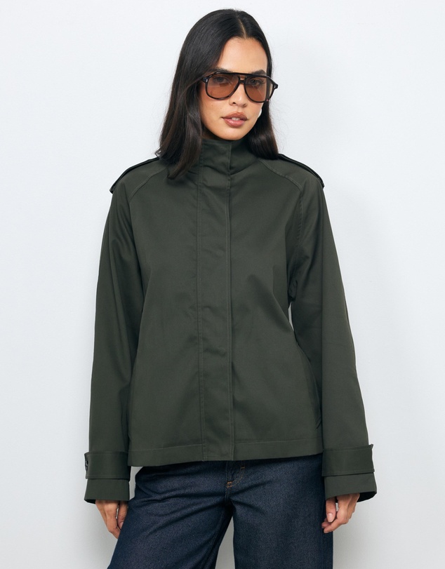 AERE - Sadie Funnel Neck Crop Trench Coat