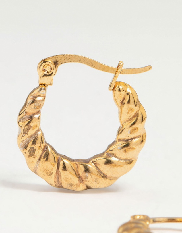Lovisa - Waterproof Gold Plated Stainless Steel Textured Crescent Hoop Earrings
