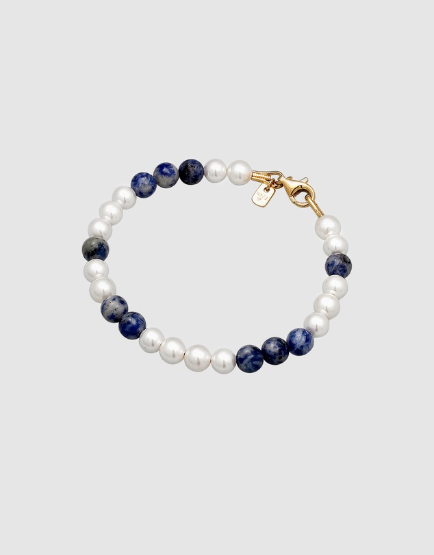 Kuzzoi - ICONIC EXCLUSIVE - Agate and Shell Pearl Bead Bracelet in Gold-Plated 925 Sterling Silver