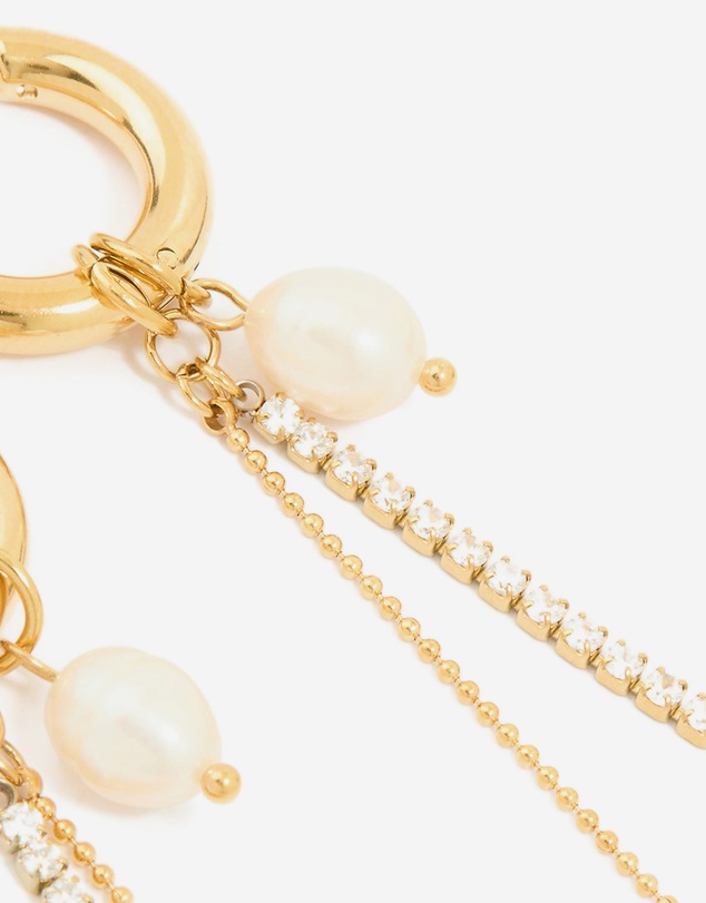 Lovisa - Waterproof Gold Plated Stainless Steel Freshwater Pearl & Diamante Cup Chain Huggie Earrings
