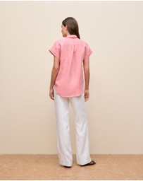 Trenery - Delave Linen Cap Sleeve Shirt in Pink Peony