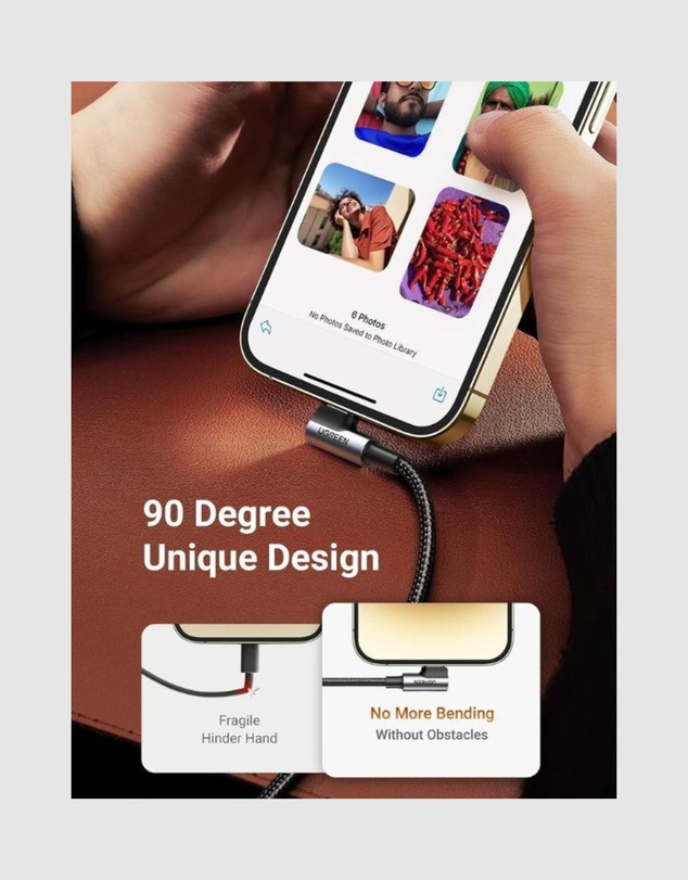 Ugreen - UGREEN MFi 90° USB-C to Lightning Cable Fast Charge 3A