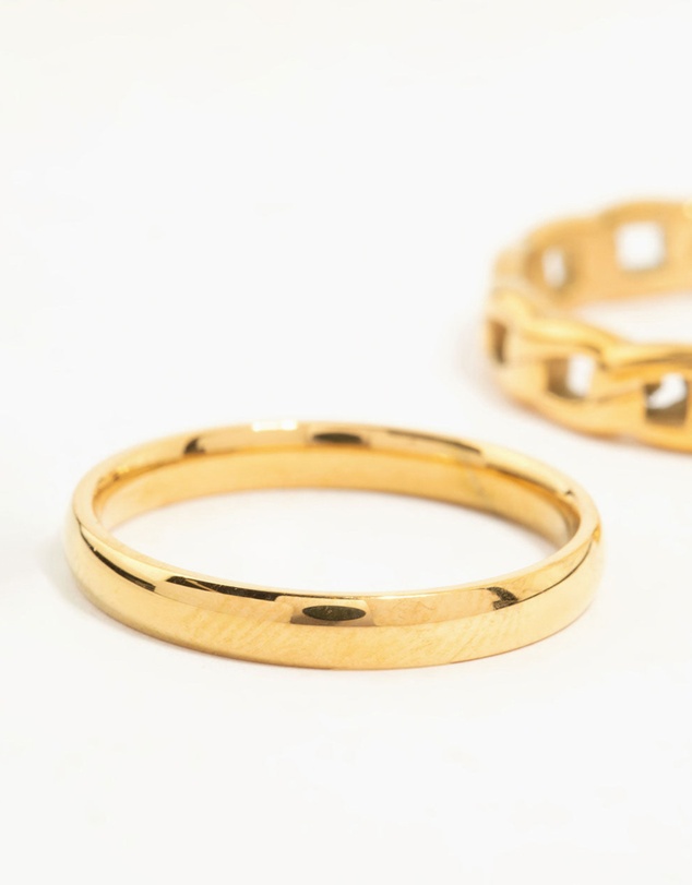 Lovisa - Waterproof Gold Plated Stainless Steel Chain Link Rings 2-Pack