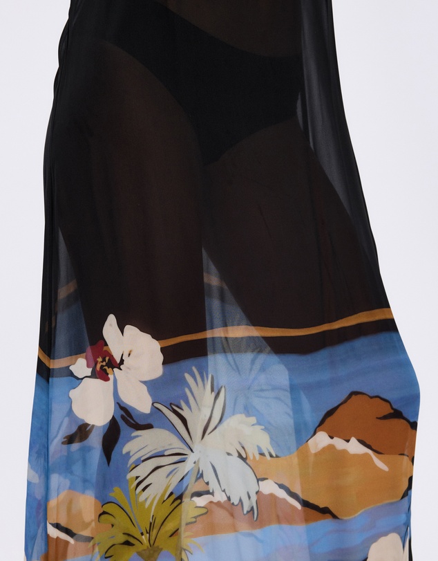 Minima Esenciales - Moonlit Palms Sheer Maxi Dress with Detachable Skirt