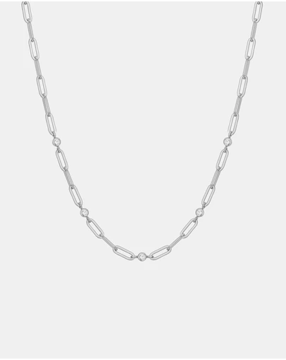 Ania Haie - Silver Bezel Station Paper Clip Chain Necklace