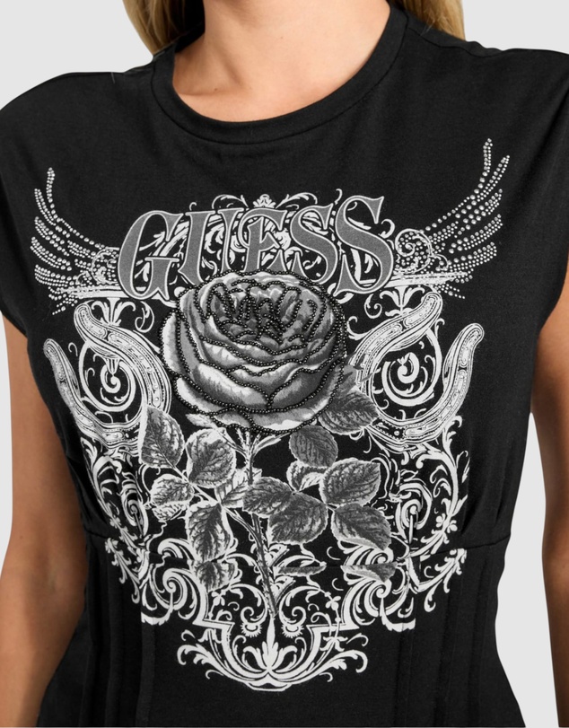 GUESS - Rocker Rose Smocked T-Shirt