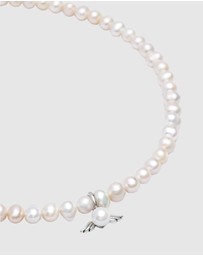Nialaya Jewellery - Women's Pearl Choker With Angel Wing Pendant