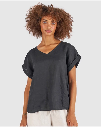 CAMIXA - Martina Linen V-Neck T-shirt