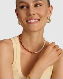 Nialaya Jewellery - Pearl Choker with Red Agate